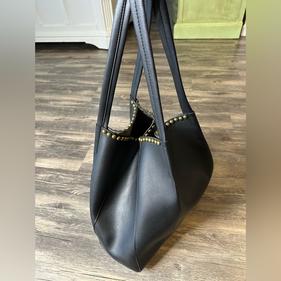 B-Low The Belt Black Leather Studded Tote Bag Open Top Shoulder Handbag - Picture 6 of 7